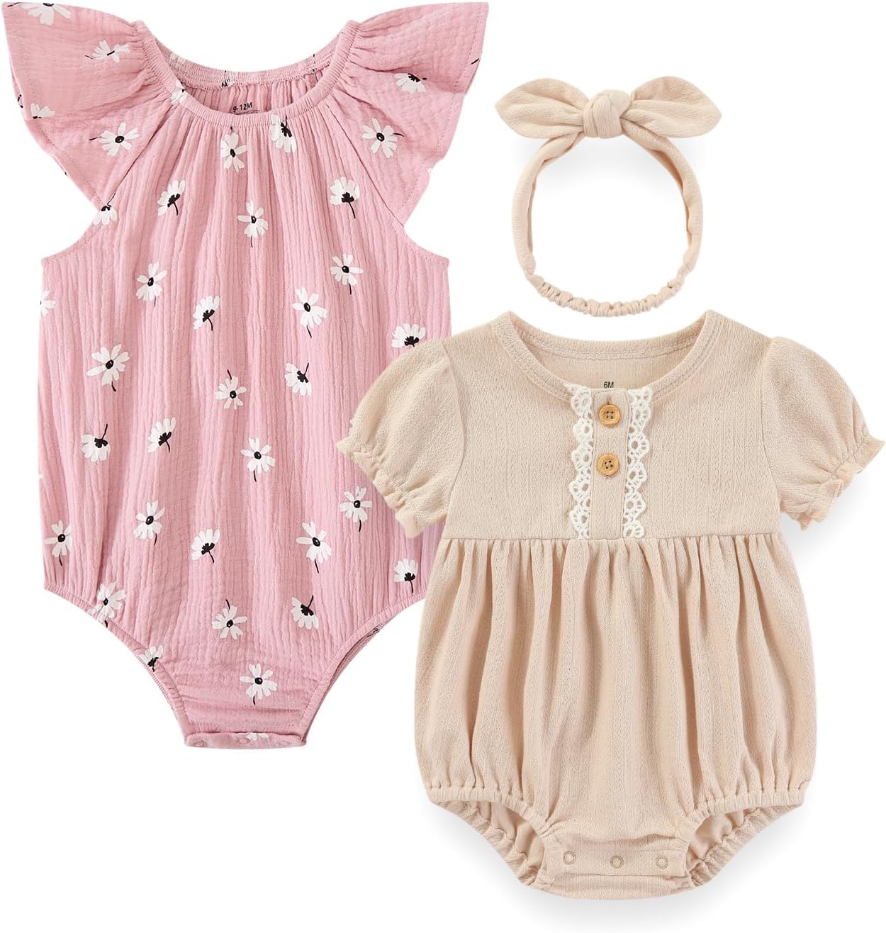 Baby Girl Bodysuit and Headband Outfit Cotton Ruffle Sleeveless Baby Clothes