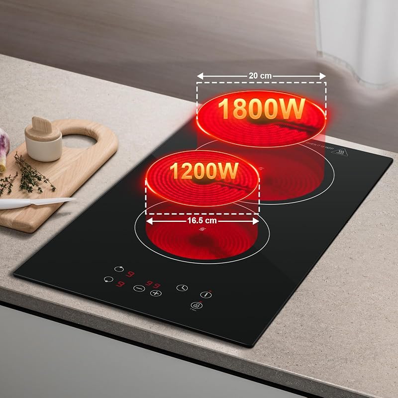 KICHPOWER 2 Égőfejes Üvegkerámia Főzőlap 30cm Érintésvezérlés 3000W