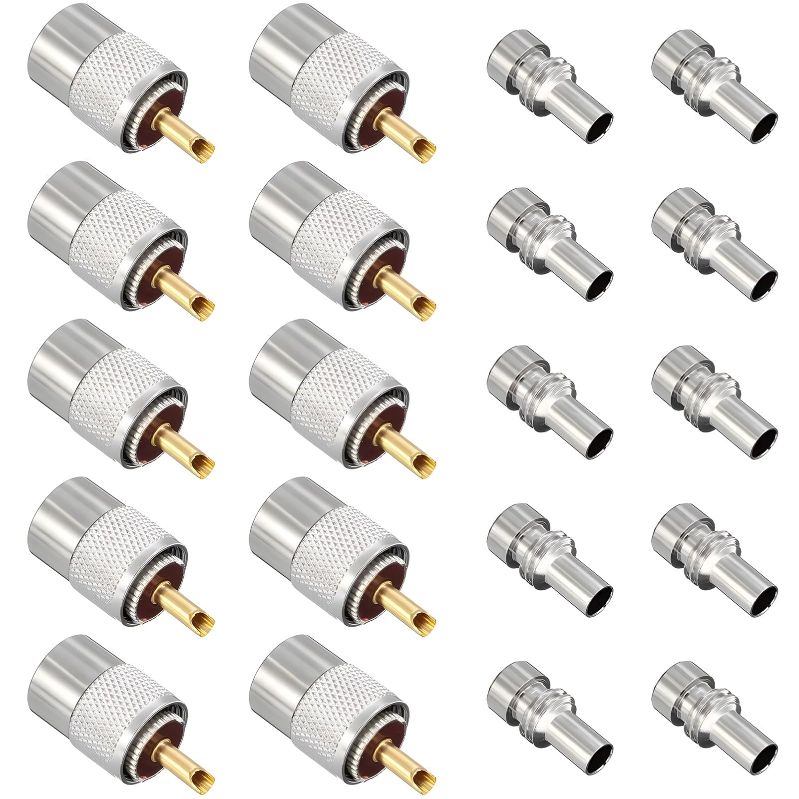 10 sztuk złączy koncentrycznych UHF PL259, metalowe złącza do kabli RG58, RG59, RG8, 50-7 i LMR400, pozłacane piny, pasujące do radia CB i urządzeń komunikacyjnych