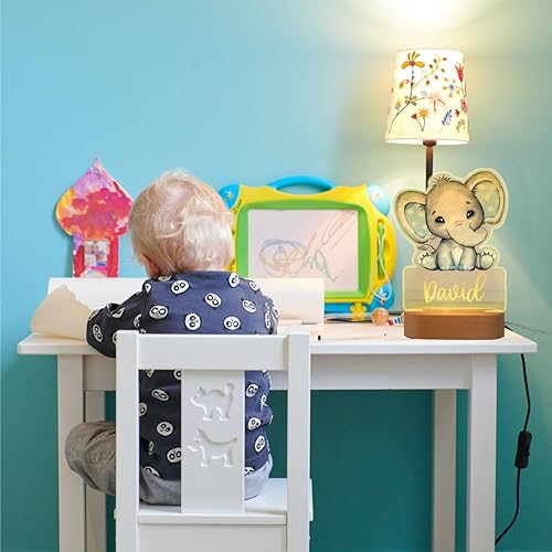 Miniatura 4 de Luz nocturna personalizada para niños, lámpara LED de elefante con nombre personalizado para decoración de guardería, dormitorio de niños, regalos