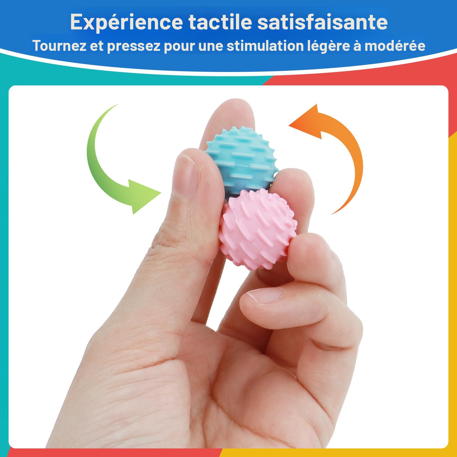 Boule Sensorielle 3D Anti-stress – 16 Bandes Silicone, Design Montessori – Pour TDAH, Concentration, Voyage