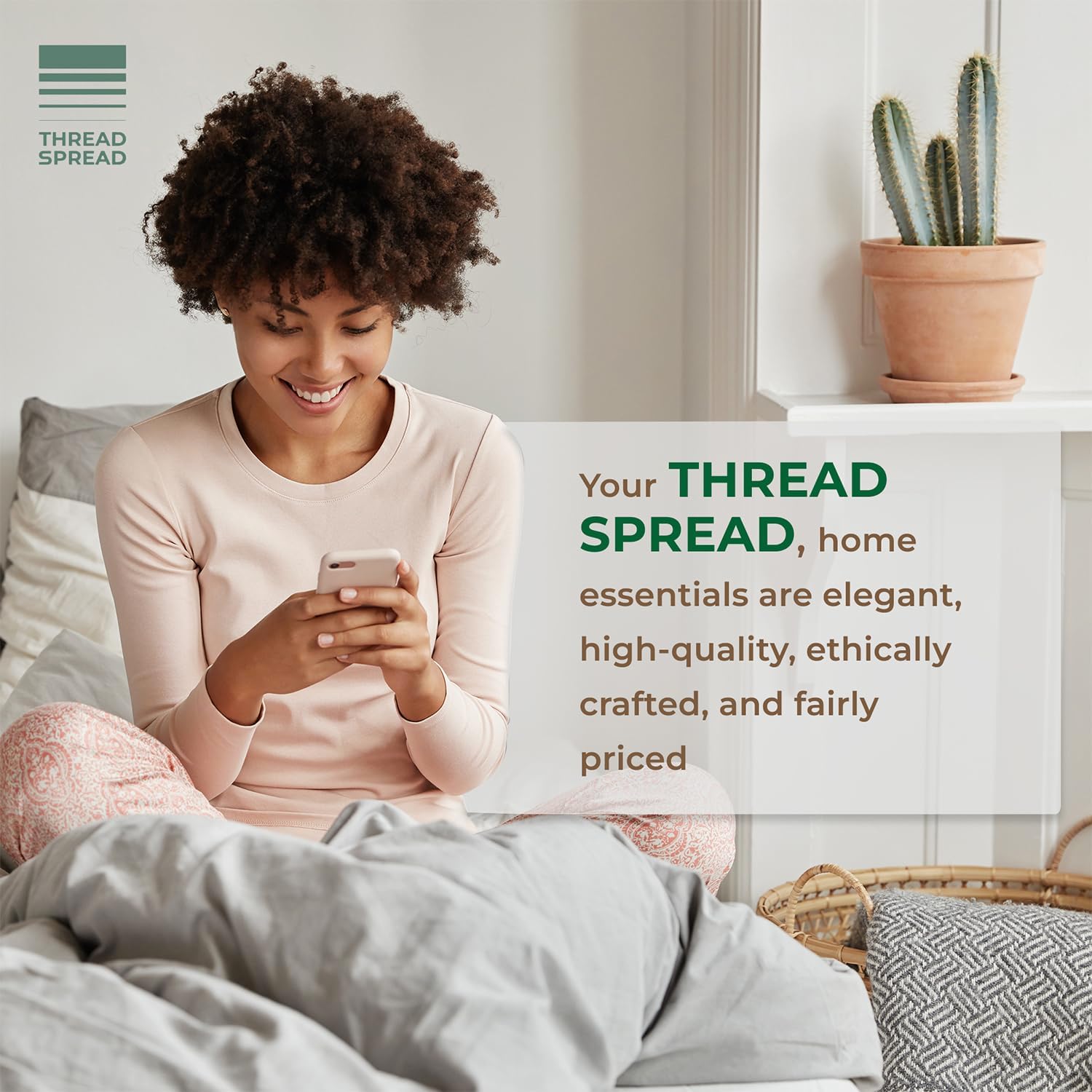 THREAD SPREAD 100% Organic Cotton Sheets Queen Size - 4 PC Organic Cotton Queen Size Percale Weave Sheet Set, Soft, Cooling, Crisp & Breathable, 16" Deep Pocket Hotel Quality Bedding Set - Light Grey - Image 7