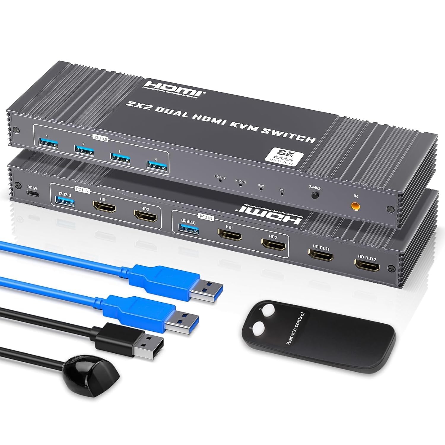 ETZIN 8K Dual HDMI KVM Switch 2 Monitors 2 Computers 8K@60Hz/4K@144Hz,Support 2 Computer Dual Monitors and 4 USB 3.0 Devices,Share Keyboard Mouse Printer with IR Controller EPL-1486H-image-31