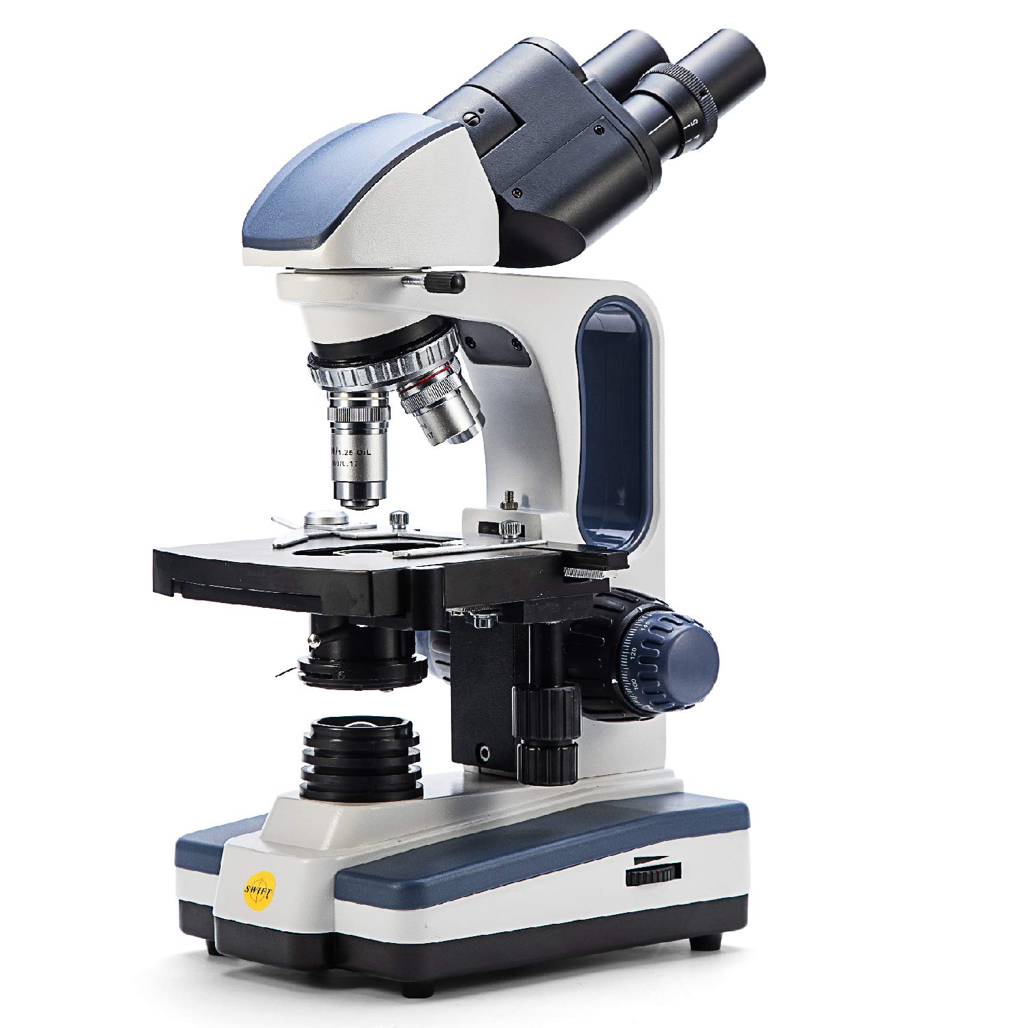 Swift Fernglas-Mikroskop SW350B für Erwachsene, 40 x - 2500 x, Weitfeld-10 x und 25 x Okulare, LED-Beleuchtung, Abbe-Kondensator, doppellagige mechanische Bühne