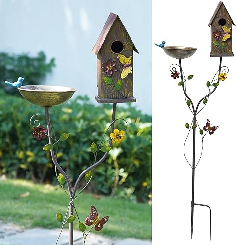 MNRYLKB Baños de metal para pájaros de 52 pulgadas de alto para exteriores, cuenco de baño de pájaros de metal, bandeja de semillas para alimentador