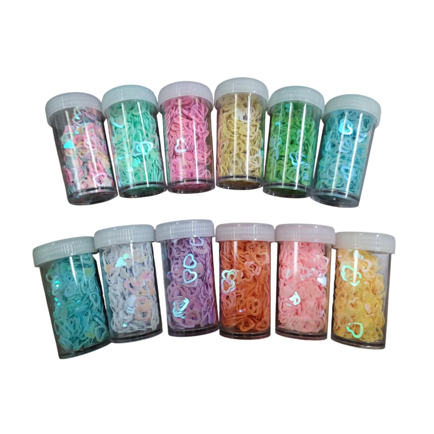 3A Featuretail Assorted Shape Glitter Flakes Stars, Moon & Heart Shapes for Jewelry Making Embroidery Material Art and Craft DIY kit, Glitter Sequence. (Multicolor Heart Shape, 12pc Set)-image-40