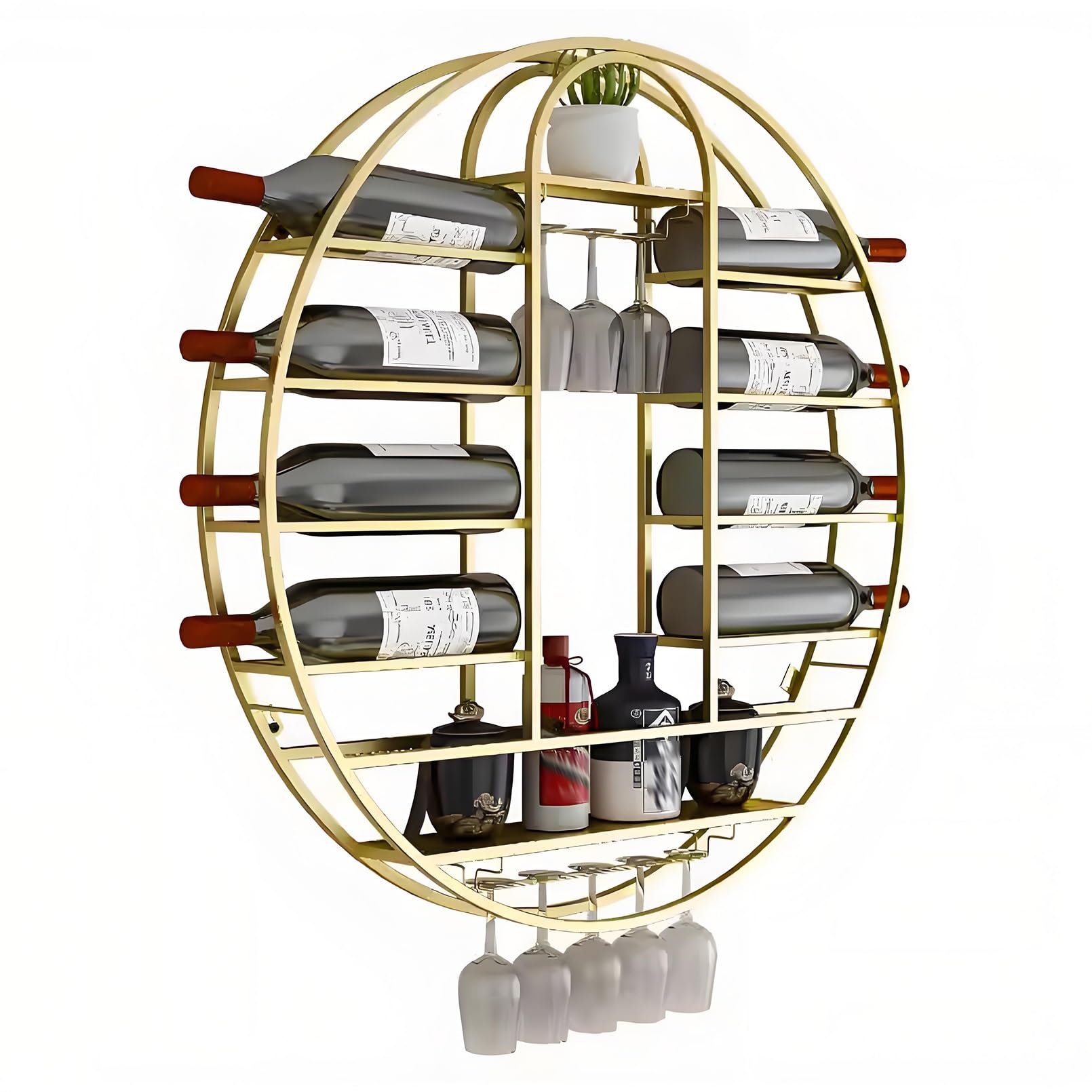 Étagère flottante métal or pour bouteilles de bar haut de gamme