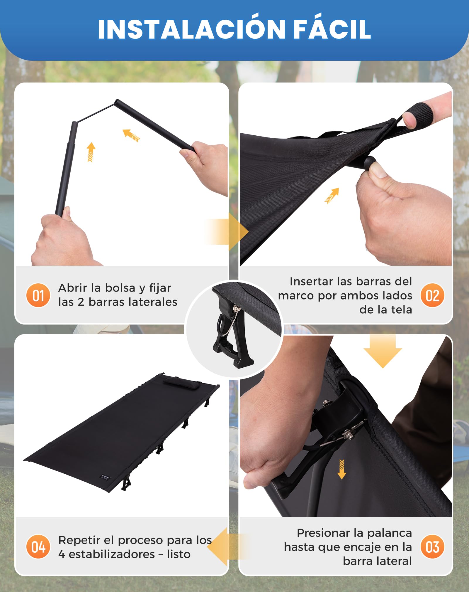 KingCamp Cama Plegable Ultralight 2,45 kg Cama de Camping Que se Pliega a 36x13cm Fácil de Llevar Capacidad Máxima 136kg para Camping, Exterior, Viajes, Playa, Jardín & Hogar