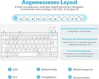 Emetok Német QWERTZ Bluetooth Billentyűzet iPad/iPhone/Samsung/Android Készülékekhez - Ultravékony, Újratölthető, Vezeték Nélküli, Fehér 4