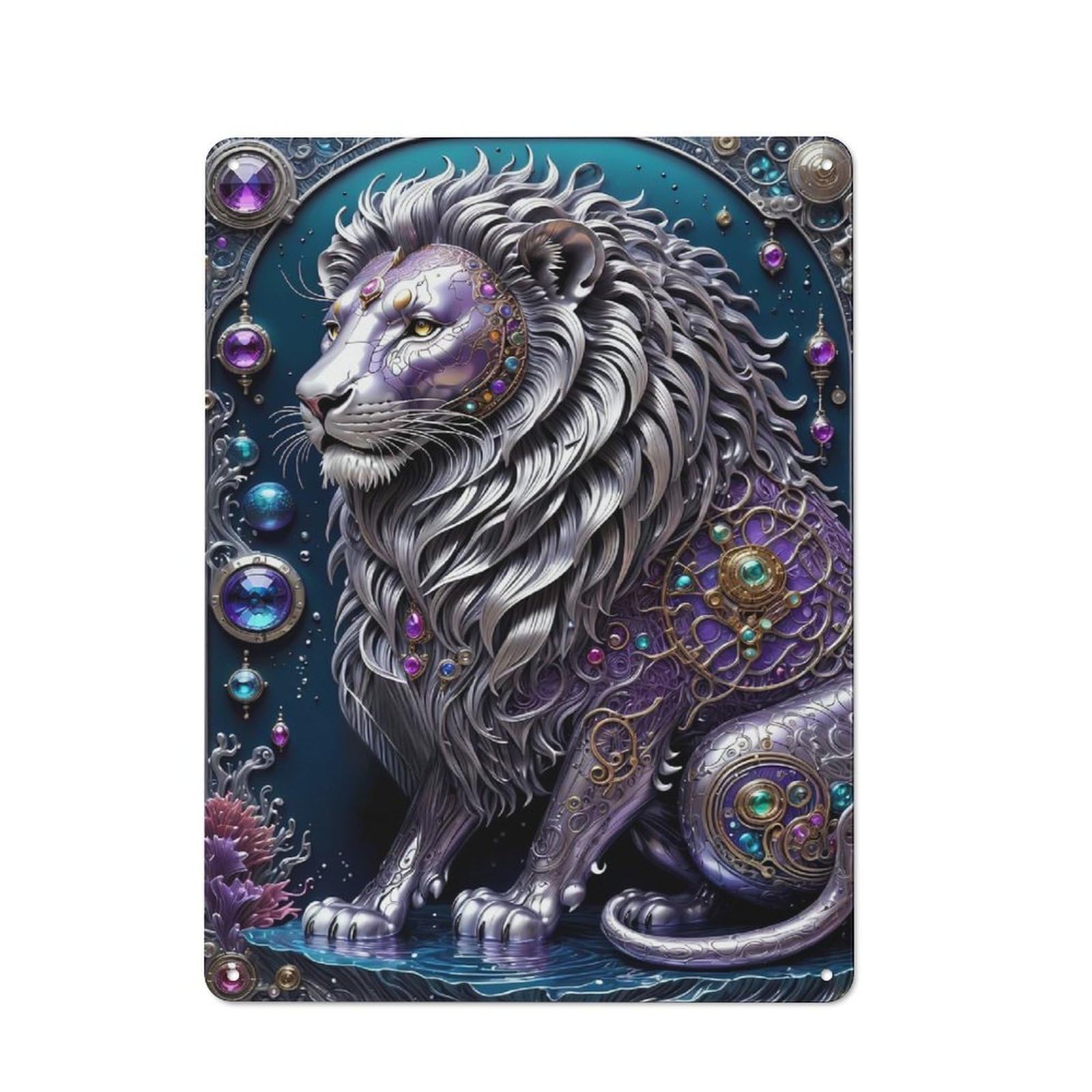 Junmoney Style-3 Steampunk Metal Lion Country Vintage Metal Wall Decor 40X30cm, Country Metal Sign For Kitchen, Cottage, Porch Or Garden Room