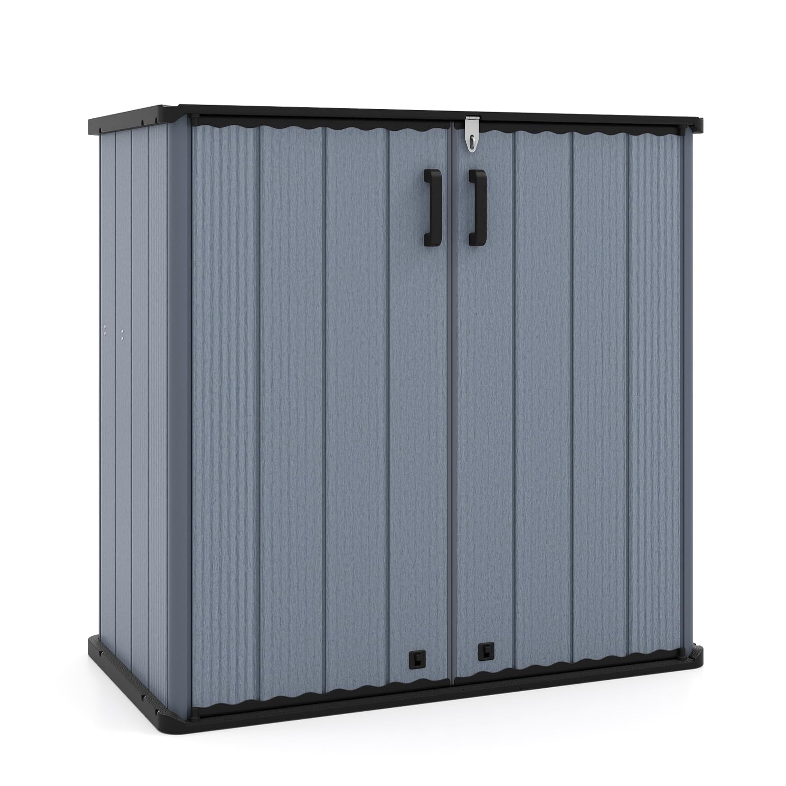 COSTWAY Armadio da Esterno e Interno Impermeabile, Mobile Contenitore per Attrezzi in Plastica PP e HDPE con Porta con Serratura e Tetto scanalato di Drenaggio, 120 x 65 x 117 cm (Grigio)