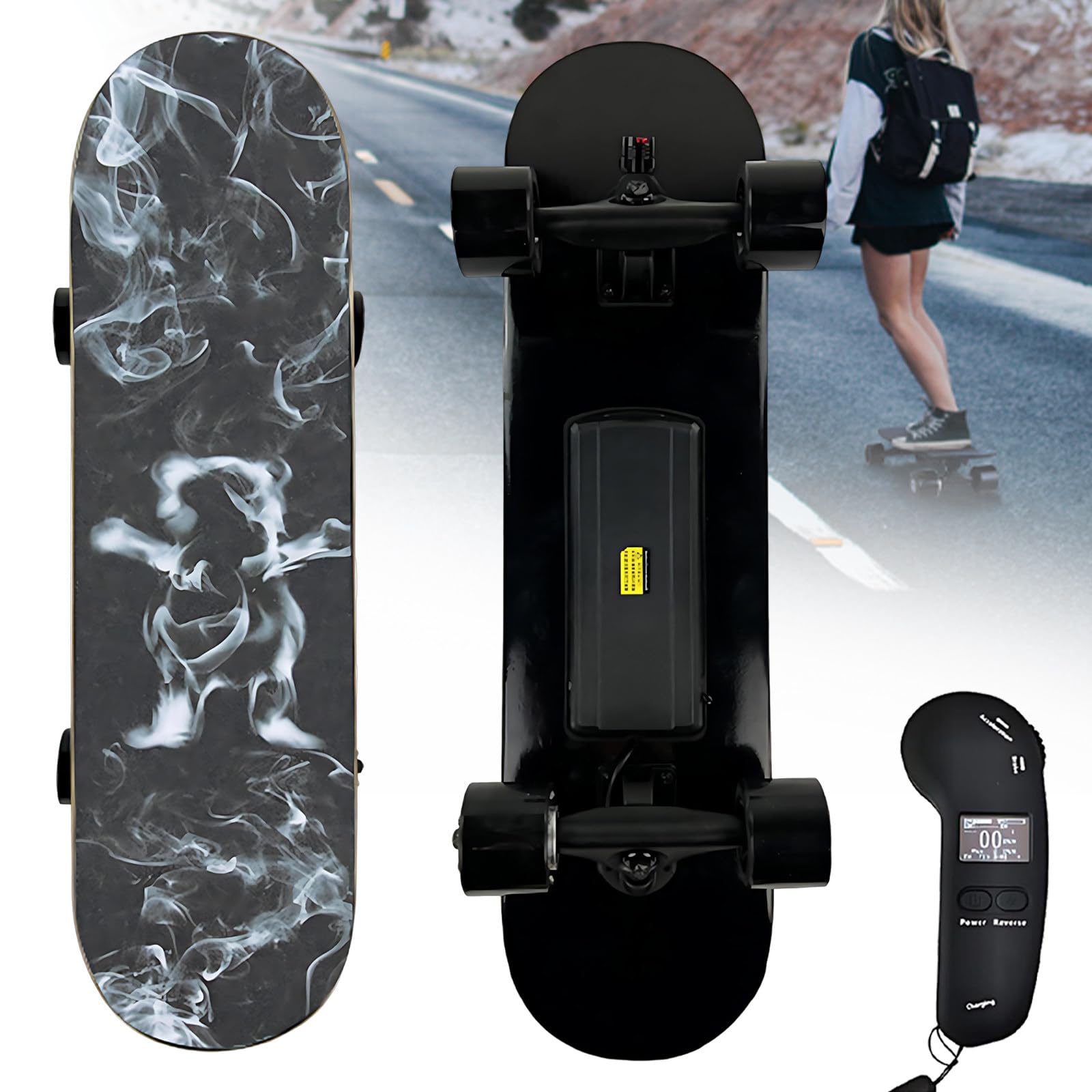 Skateboard motorizzato per pendolari dal design ultraleggero, con telecomando, velocità massima di 25 km/h, autonomia di 15 km, longboard elettrico perfetto per adolescenti e adulti D-Single-Motor