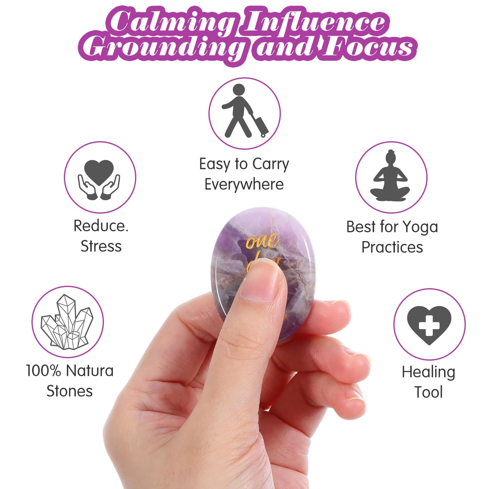 Amethyst Healing Crystal One Day at A Time Inspirational Thinking of You Gifts for Anxiety Relief and Encouragement for Women and Men