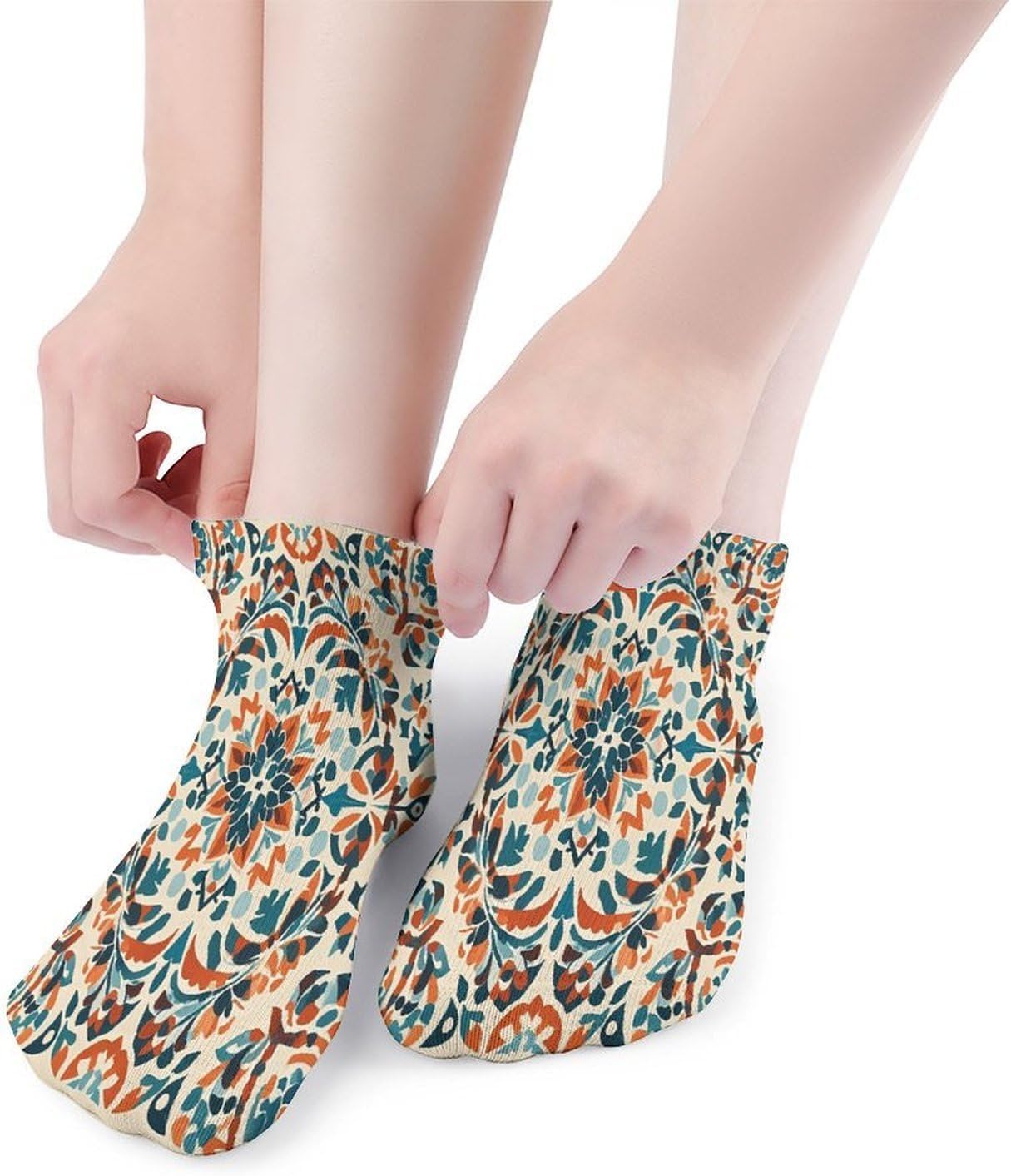 Folk Style Pattern Ankle Sock-Low Cut Breathable,Basketball Socks for Men Women,Tube Socks for Work Sports