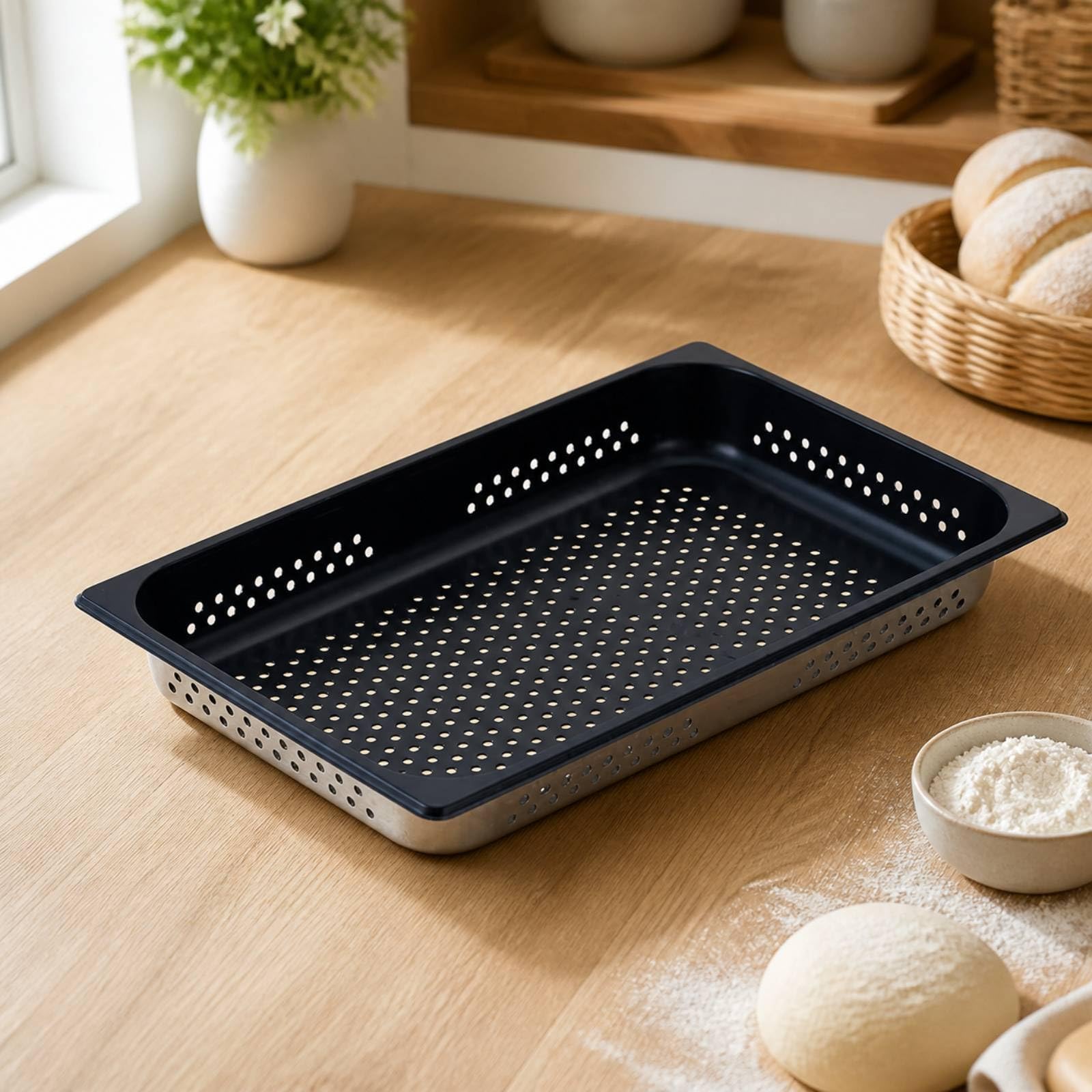 Teglia Antiaderente in Acciaio 304 Leggera Teglia Form Standard Size Compatta Vassoio da Cottura per Cuochi Domestici, Vapore, Altezza 65mm
