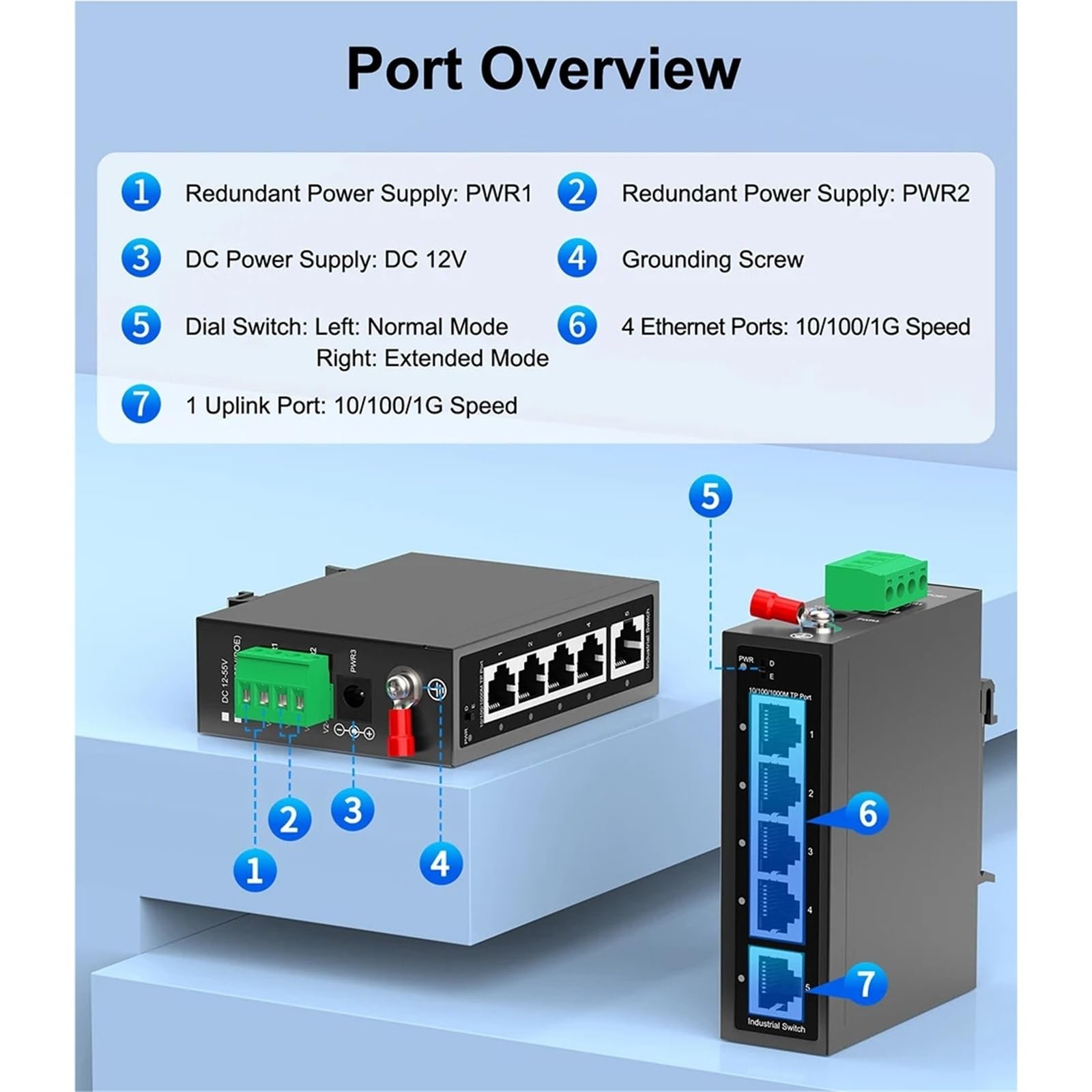 Switch Industriale Switch Industriale Gigabit a 5 Porte Switch Ethernet Industriale da 1000 Mbps Montato su Guida DIN