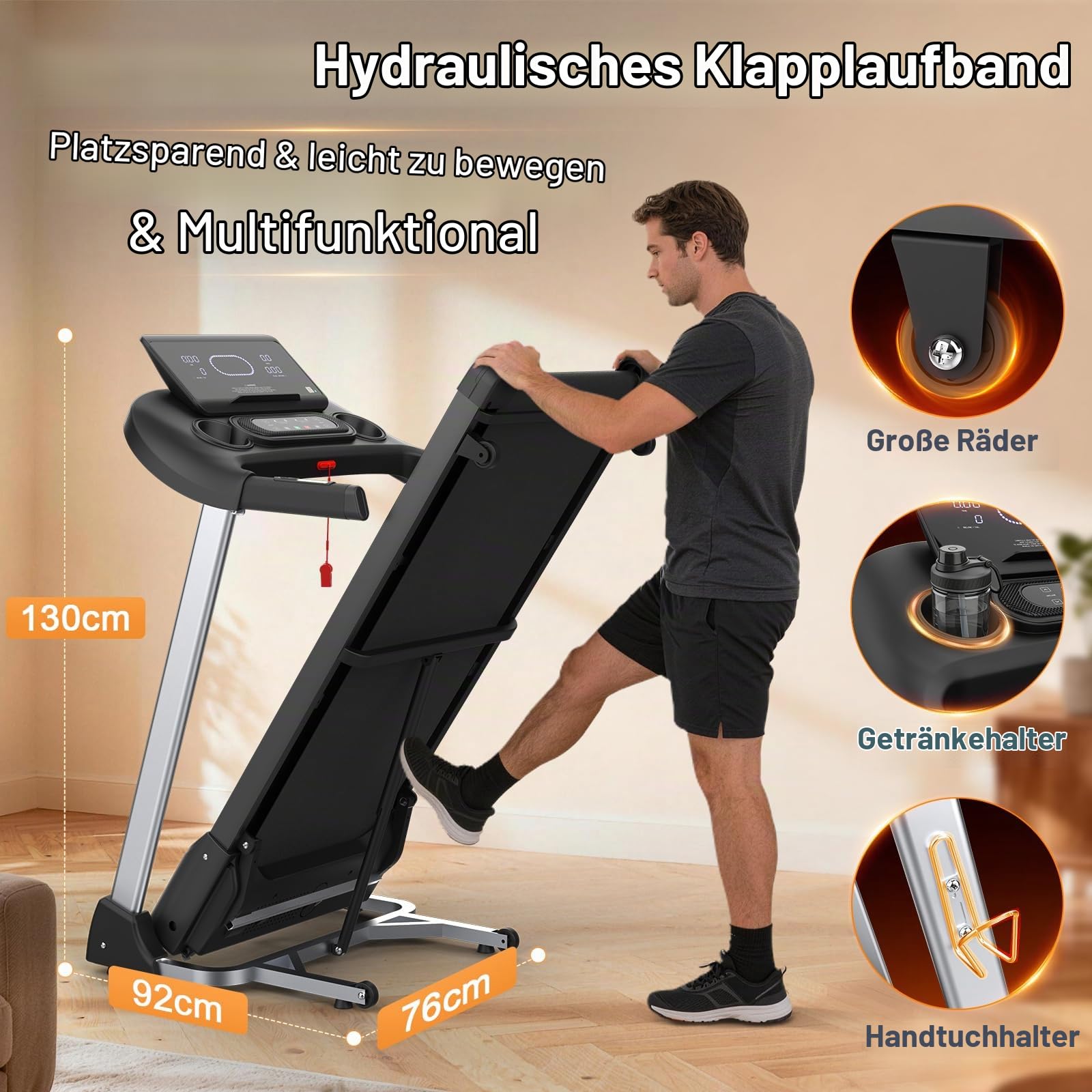 Kitopa 20KM/H Laufband für Zuhause,Laufband Klappbar mit 18% Steigung | 7PS Profi Laufband, Große Lauffläche Laufband bis 180 kg, Laufbander mit interaktivem LCD Display Bluetooth