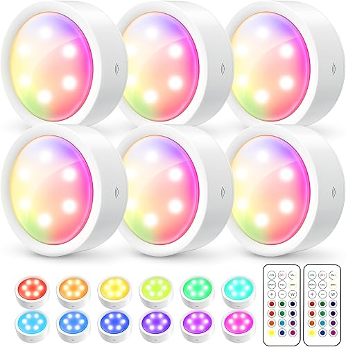 Luces de disco con control remoto, 13 colores inalámbricos RGB para gabinete, función de temporizador, luces regulables alimentadas por batería para