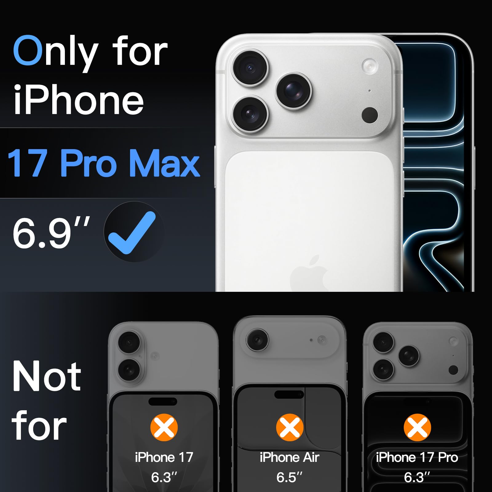 JETech Pellicola Protettiva per iPhone 17 Pro Max 6,9 Pollici, Vetro Temperato Film con Strumento di Facile Installazione, 9H Durezza, Compatibile con Custodia, 3 Pezzi