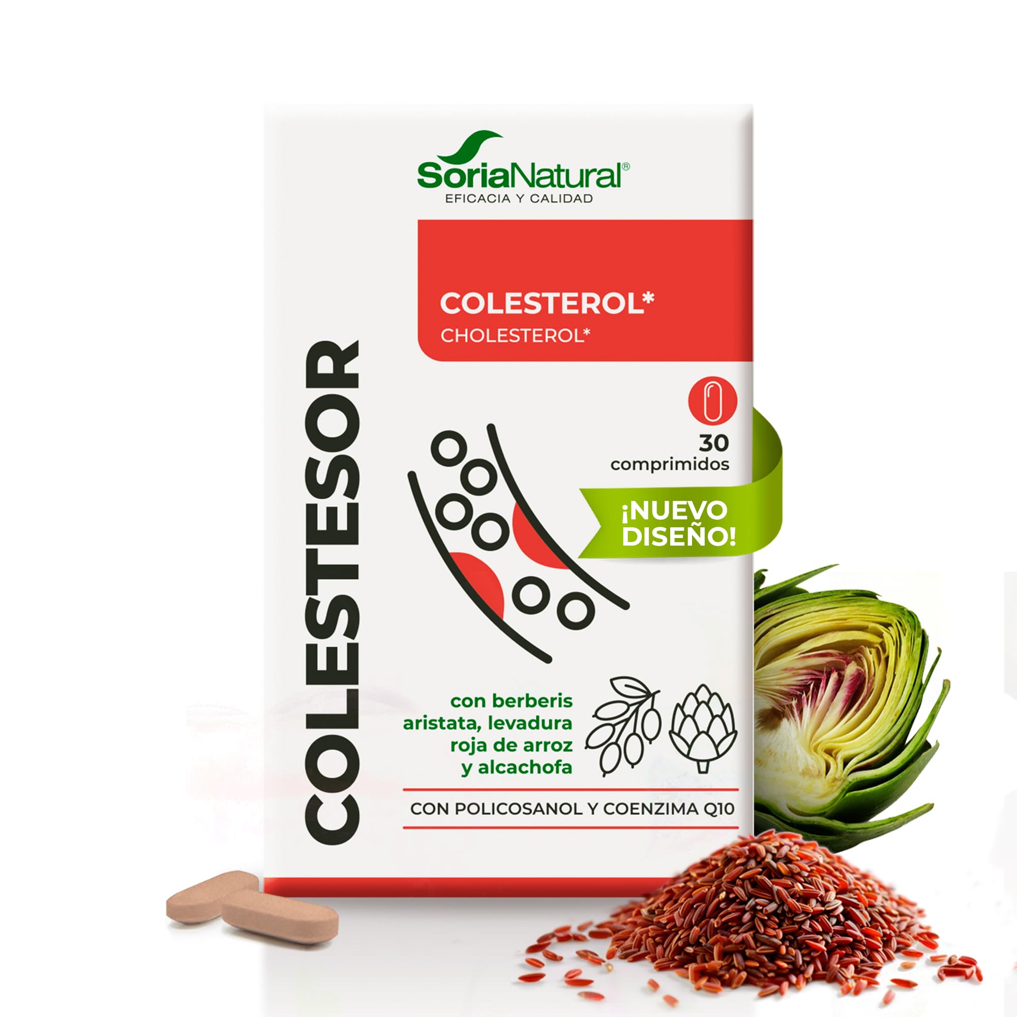 Soria Natural COLESTESOR - Levadura de Arroz Rojo con Coenzima Q10, Extracto de Alcachofa, Policosanol | Complemento Alimenticio Natural para Controlar Colesterol y Trigliceridos | 30comprimidos 800mg