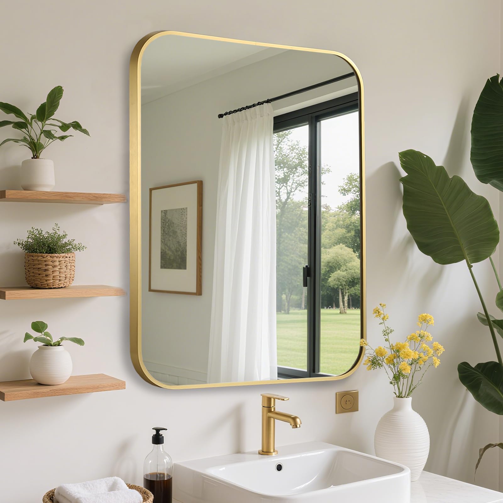 FARMER 26x38 Inch Black Bathroom Mirror Rectangle Vanity Mirror Brushed Mirrors for Wall Metal Frame Hanging Mirror with