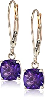 Amazon Collection 10k Gold 6mm Cushion Cut Gemstone Dangle Earrings for Women with Leverbacks