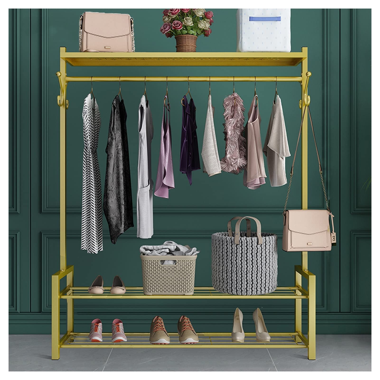 Single Tidy Rails Heavy Duty Garment Rack Freestanding Metal Hanger With To