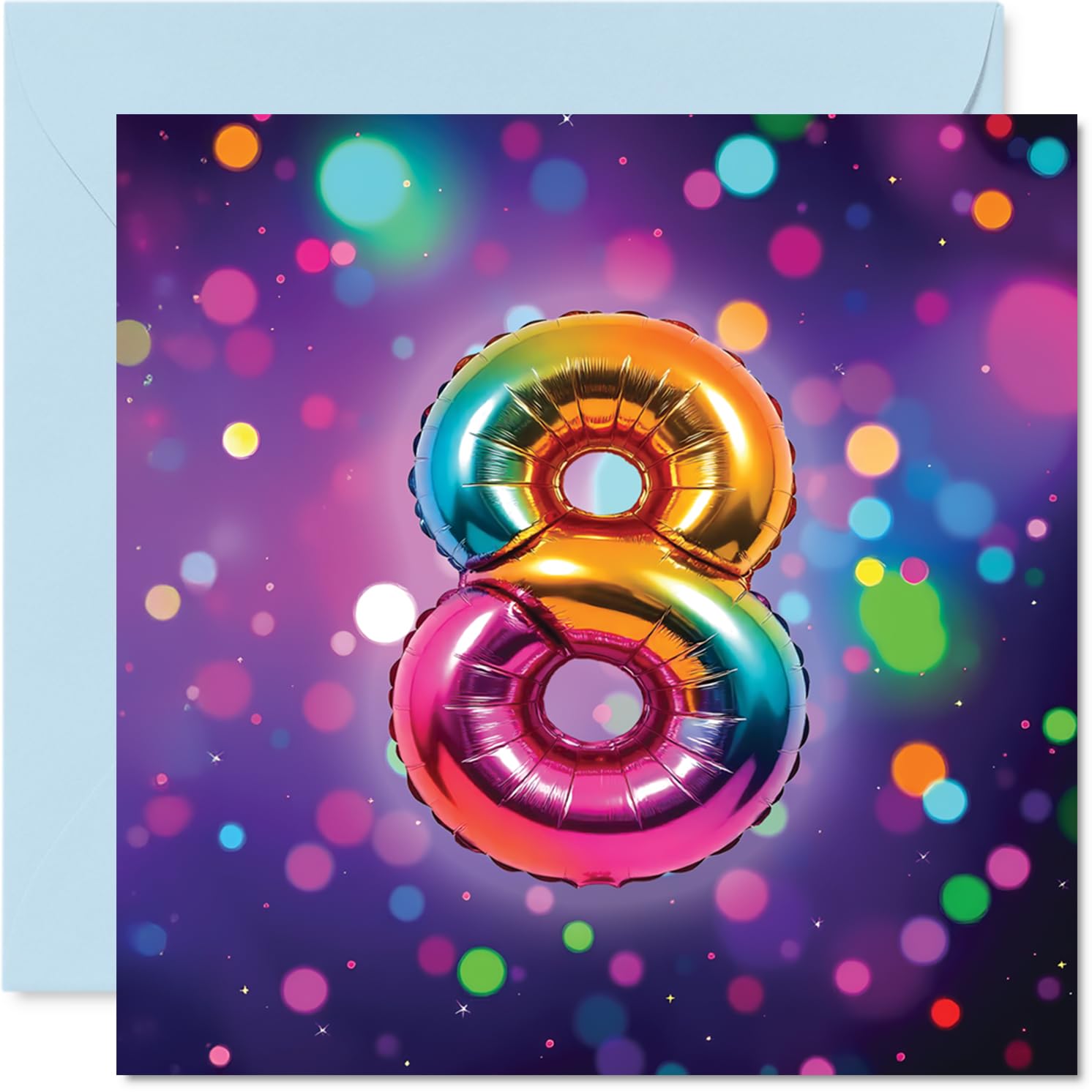 8th Birthday Cards for Girls and Boys, Rainbow Foil Balloon