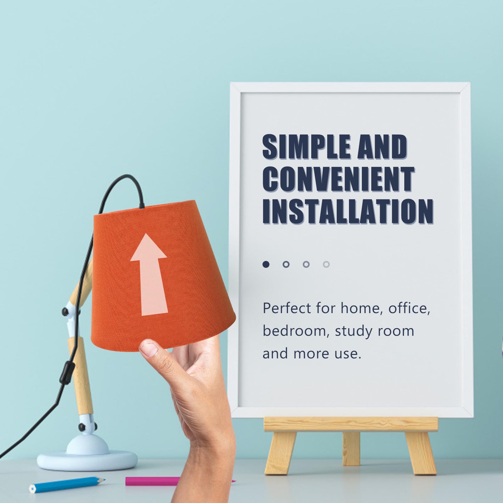 Pantalla naranja de tela y hierro con casquillo E14, pantalla de lámpara de mesa multifuncional para sala de estar personal e iluminación de escritorio