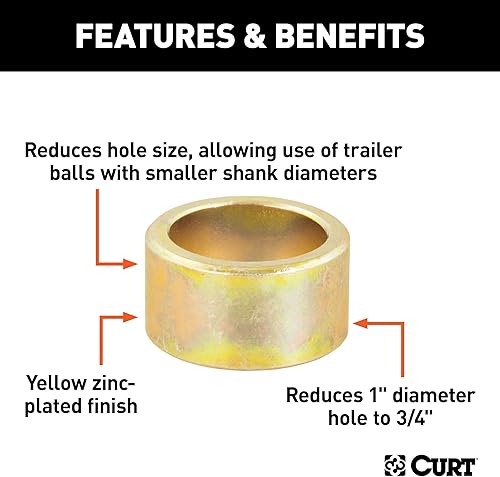 Miniatura 3 de CURT 21101 Buje reductor de agujero de bola para enganche de remolque, reduce el diámetro de 1 pulgada a vástago de 34 pulgadas, zinc amarillo