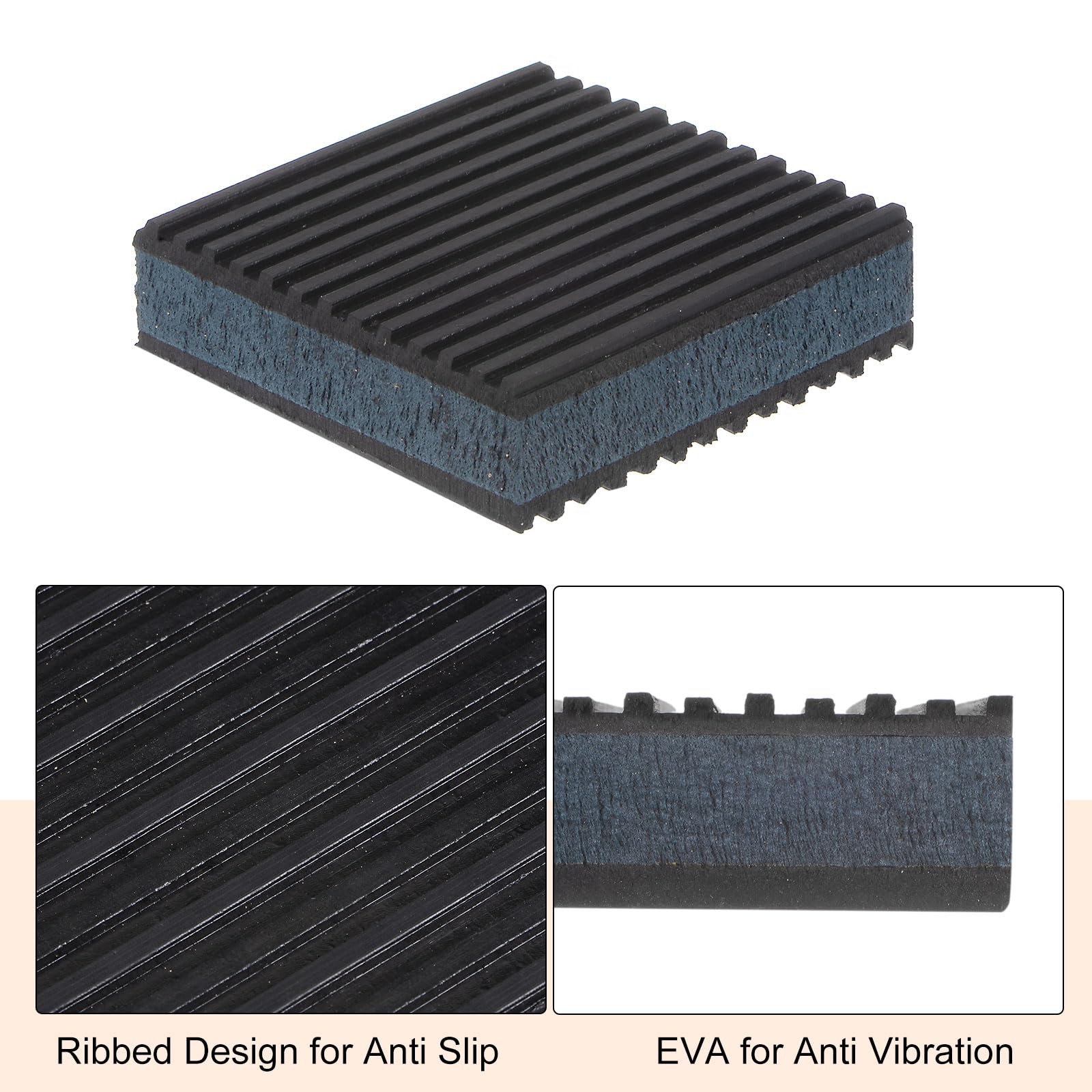 HARFINGTON 4 almohadillas de goma antivibración de 3 x 3 x 7/8 pulgadas, almohadilla de amortiguación de vibraciones antideslizante con centro de EVA para compresor de aire, acondicionador, cinta de