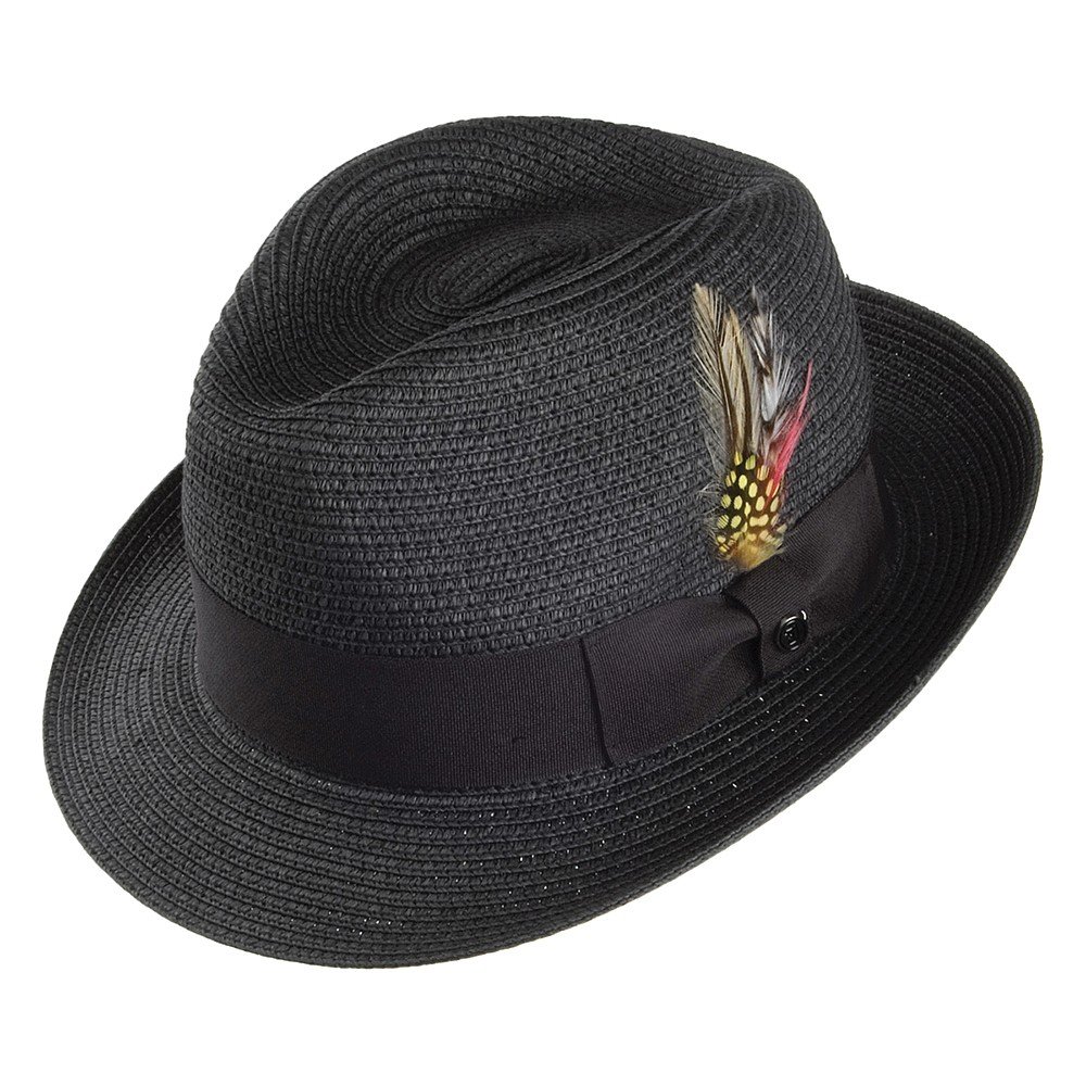 Jaxon & James Men's Black Pinch Crown Straw Trilby Hat - Large