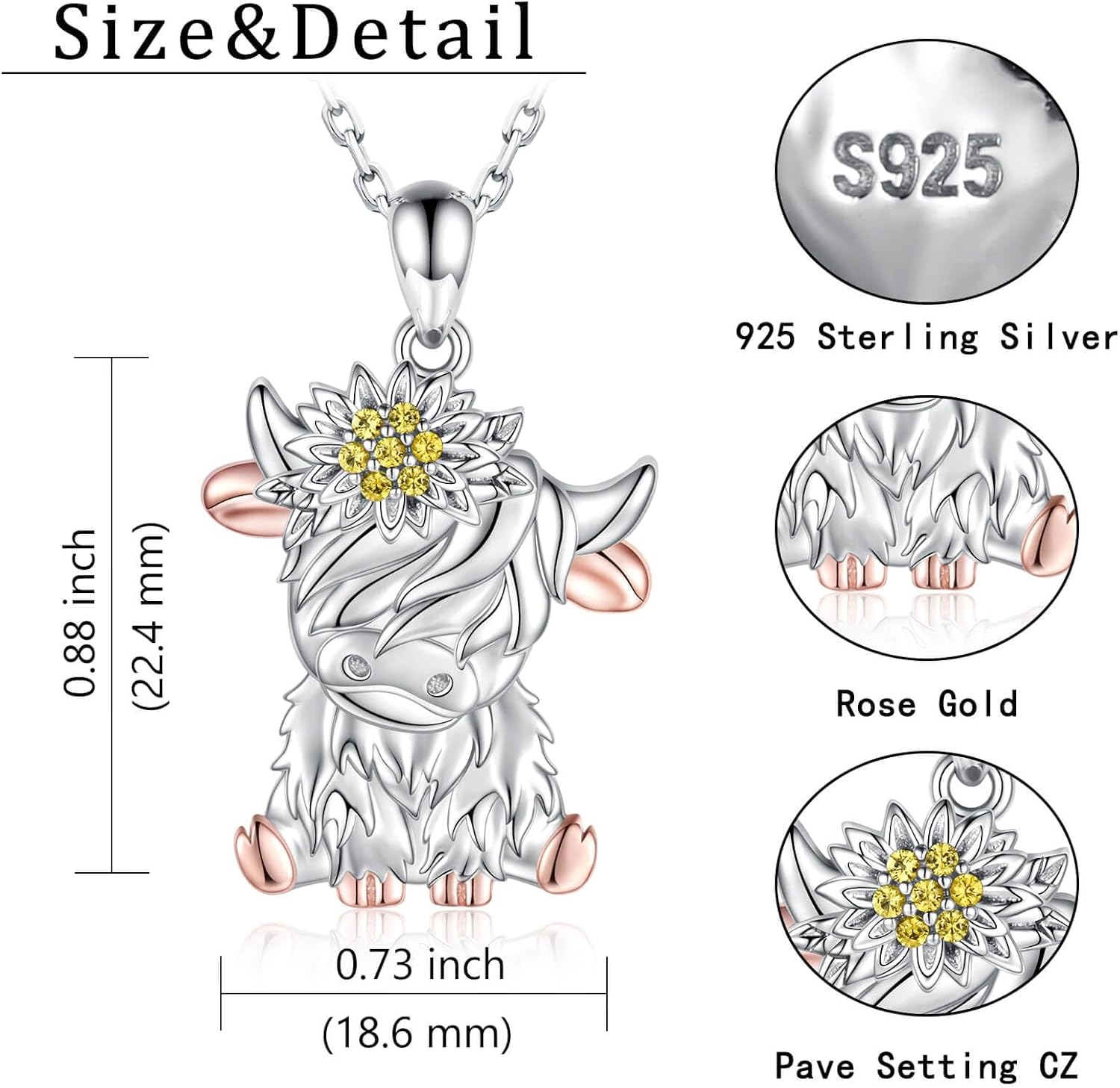 Sterling Silver Highland Cow Necklace for Women Hypoallergenic 925 Highland Cow Necklace Pendant Cute Animal Jewelry Gift - Image 7