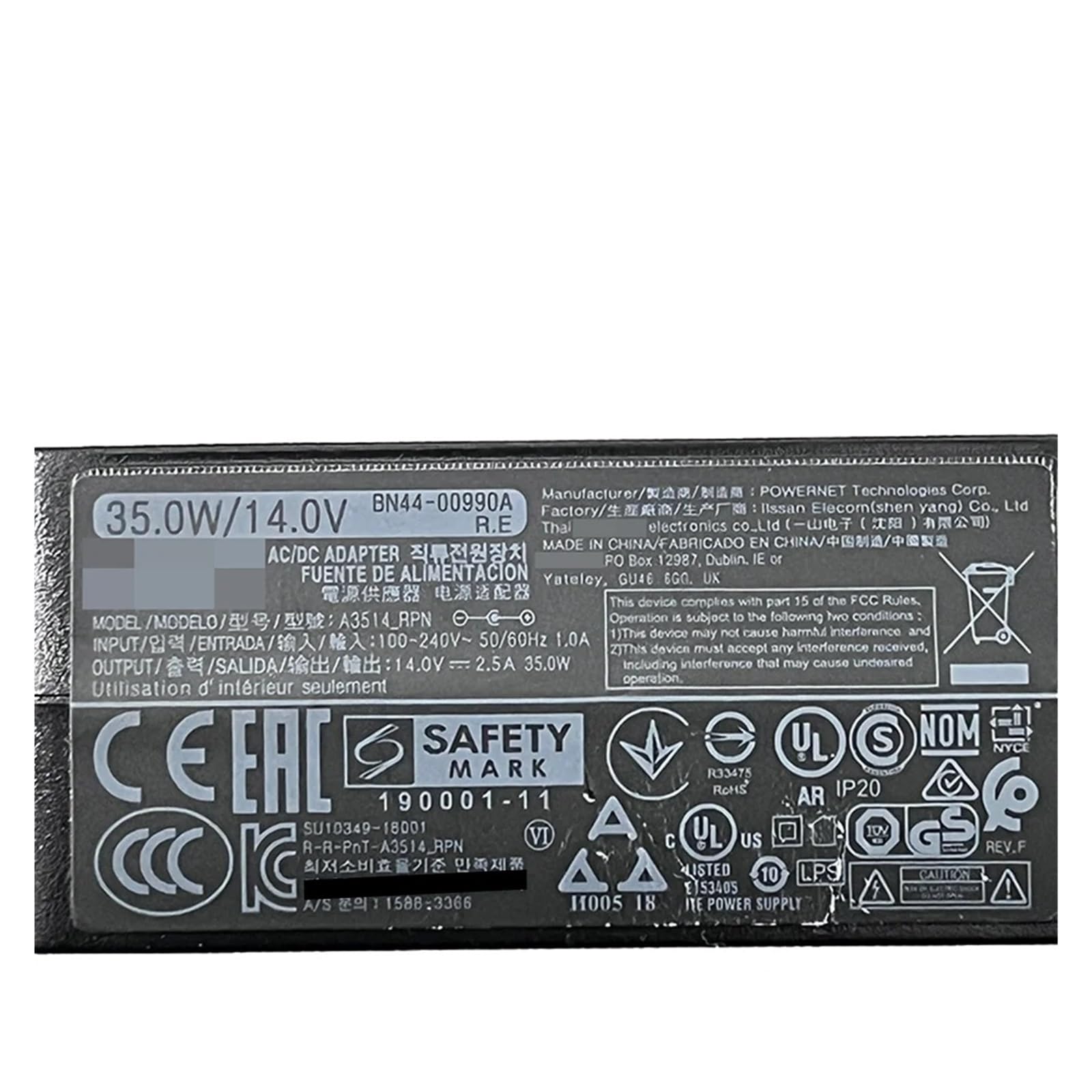 Adaptador De Monitor AC/DC Cargador De Corriente 14V 2.5A 35W A3514_RPN BN44-00990A for CF396 C24F396FHN LC24F396FHNXZA Cable De Conversión De TV Cable HDTV