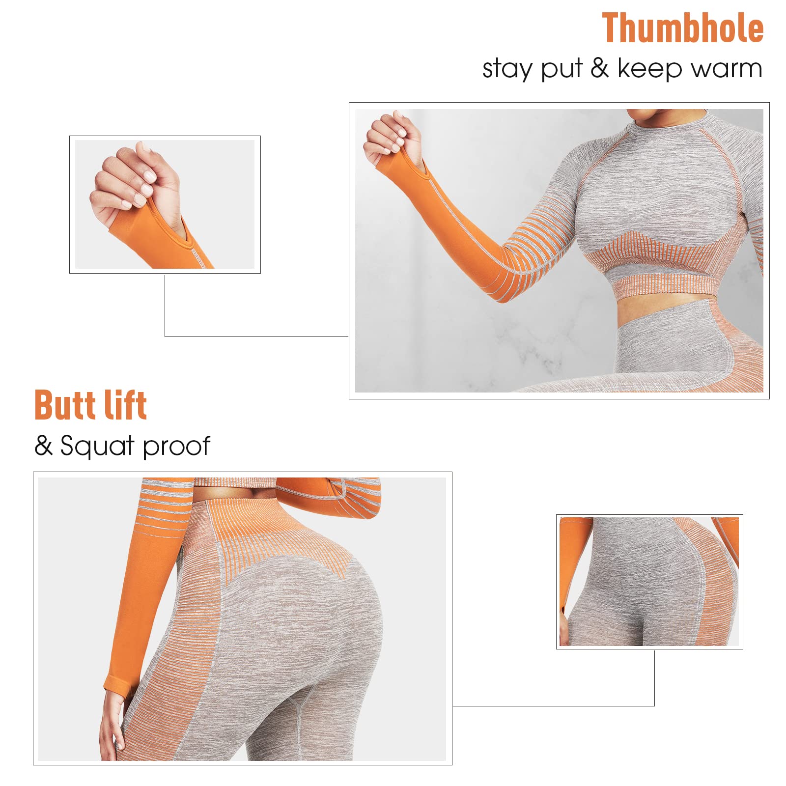 JOYMODE Zestawy treningowe dla kobiet, 2-częściowe bezszwowe legginsy z wysokim stanem i crop top, strój do jogi, pomarańczowy, rozmiar M, pomarańczowy, M