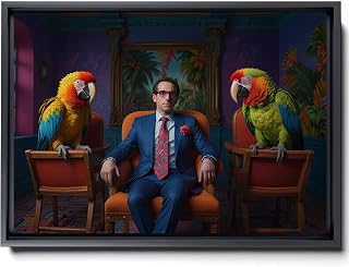 A Trio Of Chick Sitting On Chairs Wearing Tie And Jackets In The Style Of Nightscapes Animal Art Animals Wearing Human Clothes Abstract Decor Canvas, Print