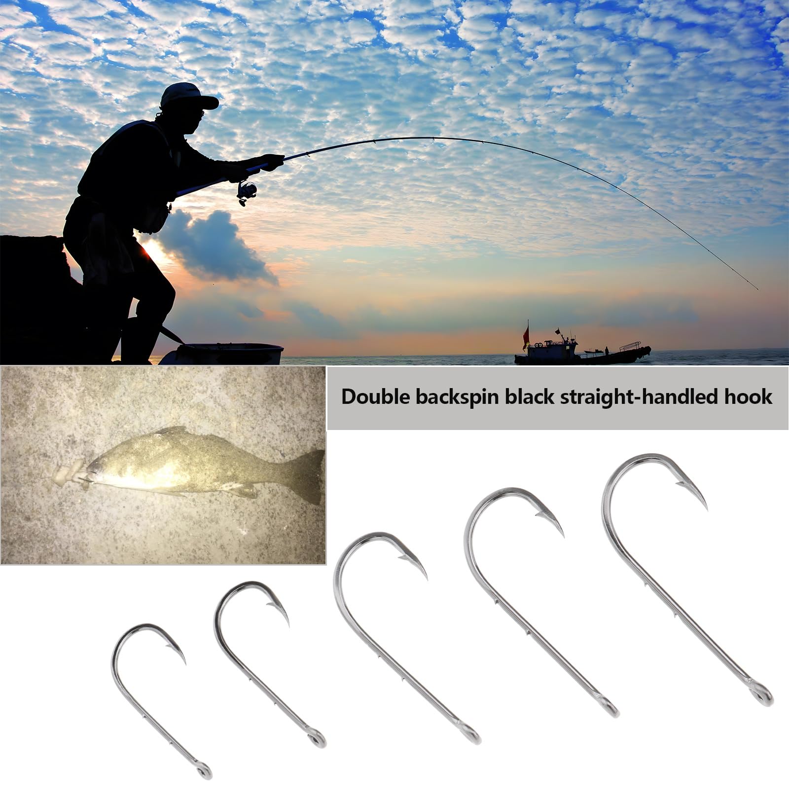 EMSea 50Pcs Bait Holder Sea Fishing Hooks Barbed Shank Hook Fishing Hook Worm Hook for Freshwater Saltwater Redfish Snook Black - Image 2