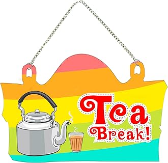 Artvibes Tea Break Quote Wooden Wall Hanging for Home Decor | Office | Gifts | Bedroom | Decoration Wall Hanger | Kitchen Wood Decor | Modern Artwork Items(WH_3702NN)