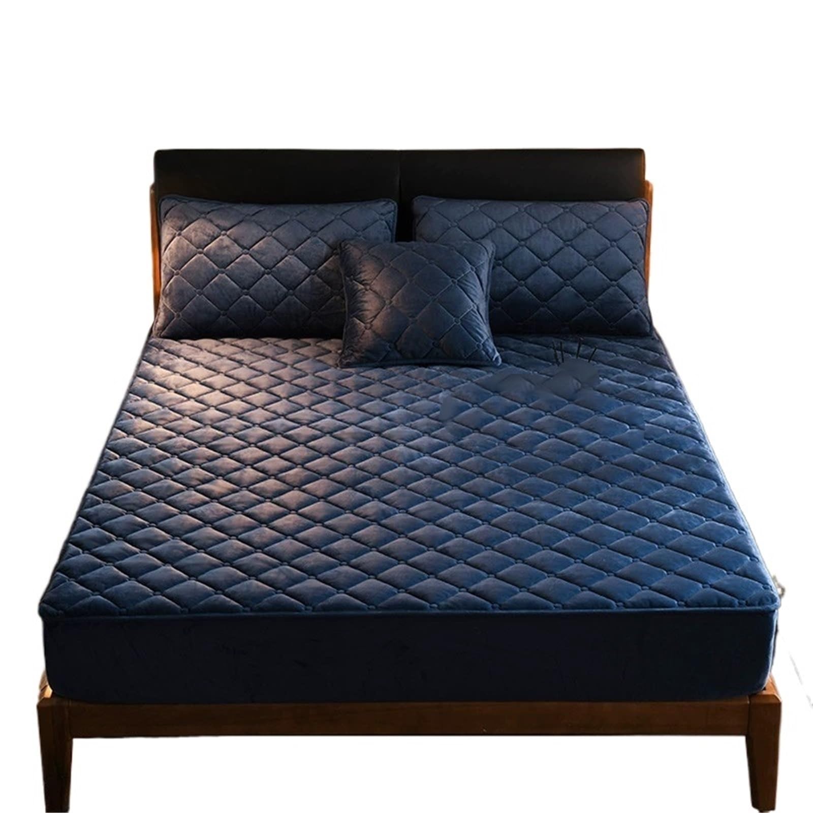 Funda de sábana Ajustable Acolchada con Forro Polar for otoño/Invierno, Color Liso, Protector de colchón Acolchado, Suave y cómodo(Blue,120 * 200cm)