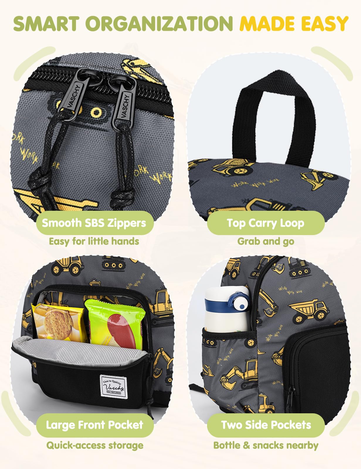VASCHY Sac à Dos Enfant, Léger Cartable Filles Garcons Primaire Maternelle 4-6 Ans Imperméable Mignon Sac à Dos Fille Garçon pour A4 Dossier Préscolaire Voyage avec Sangle de Poitrine