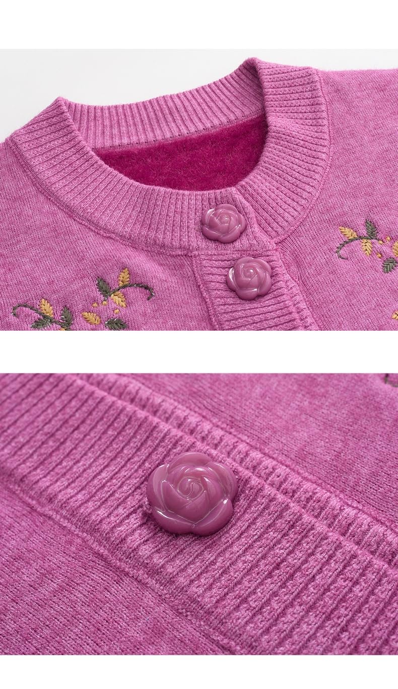 Chaqueta De Punto Mujer,Suéteres De Punto para Mujeres De Mediana Edad Y Mayores Cárdigan Fino con Bordado Floral para Señora Mayor Chaqueta De Cuello Redondo con Botones De Manga Larga Jersey Co