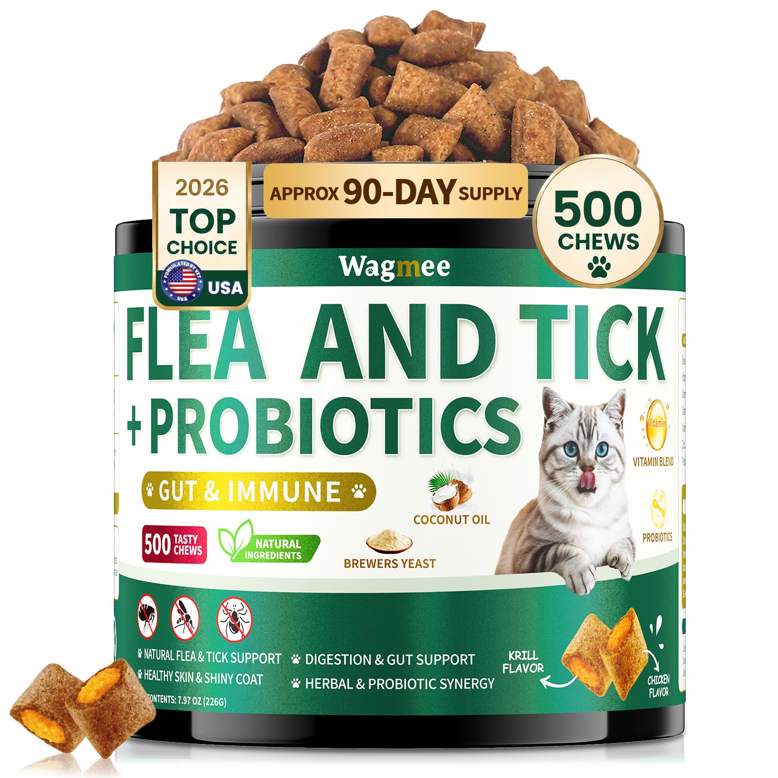 Wagmee flea and tick prevention chews for cats
