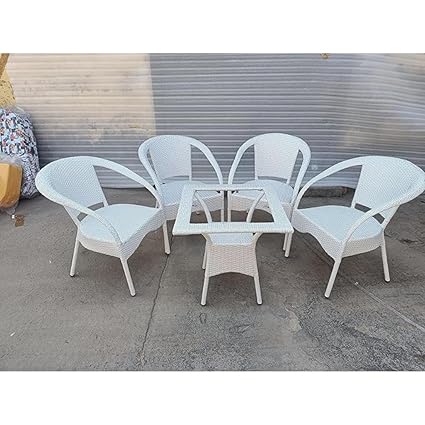 PRIME PIGEON Patio D-8 Patio|Outdoor Indoor| Living Room | Balcony | Garden |(4 Chair + 1 Table)|Furniture Set |Coffee Chair SetPowder Coated| (White)