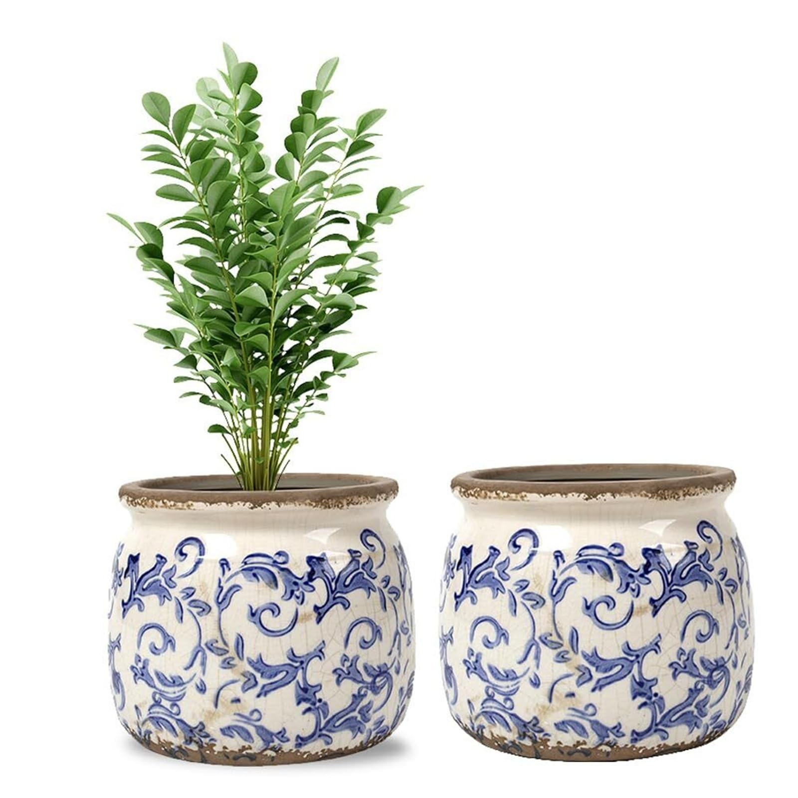 Pots de fleurs amusants au style d'antan, lot de 2 jardinières bleues souvenirs de jardin