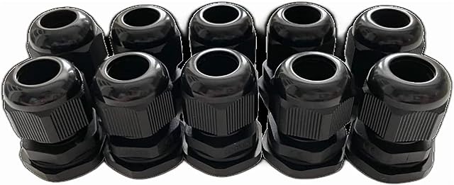 10 Pack Black M20 20mm TRS Stuffing Compression Glands for 6-12mm Cable, Waterproof IP68 with Locknut and Washer
