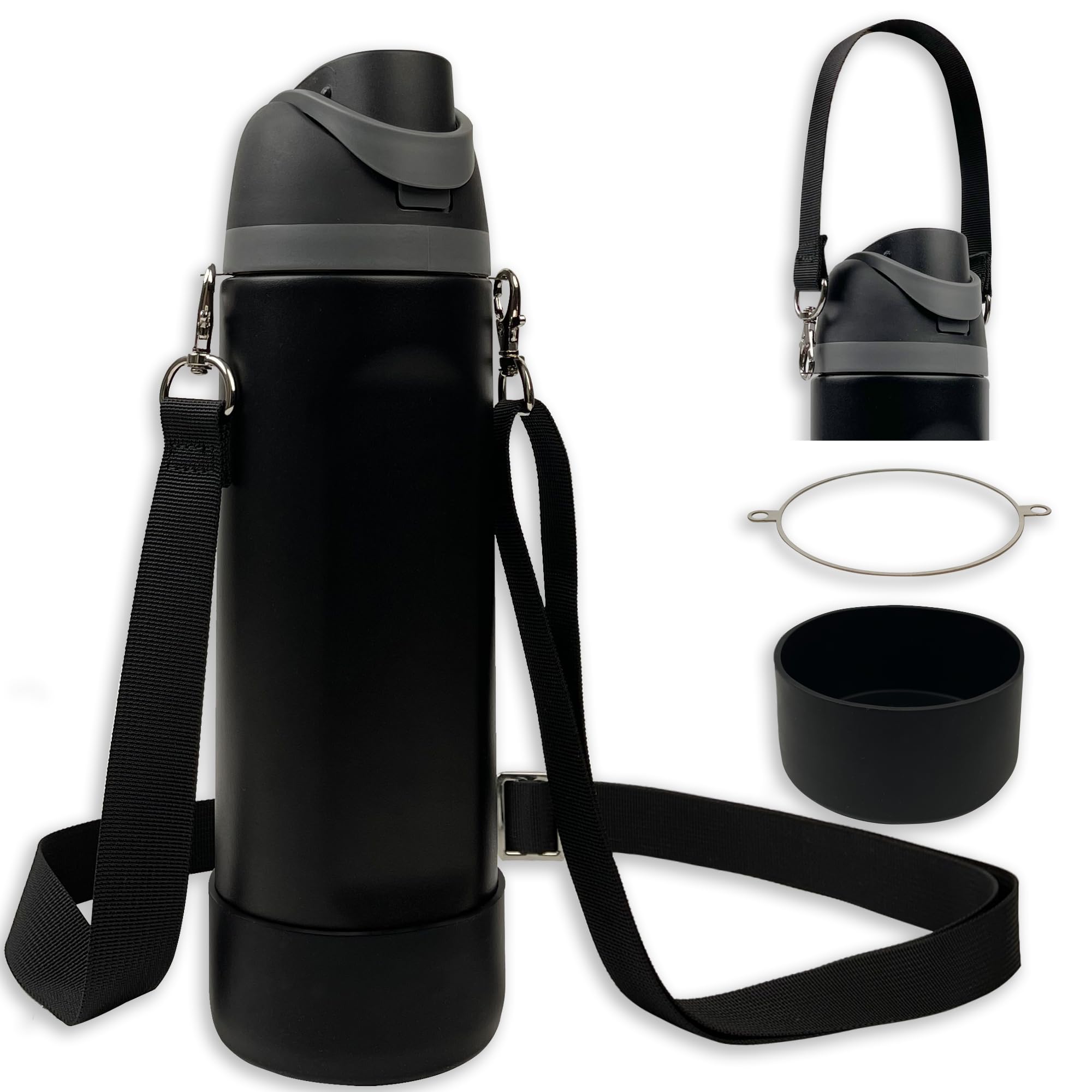 Silicone Boot Set for Cute Owala Water Bottle 24 oz - Includes Non-Slip Sleeve, Shoulder Strap & Handle Strap, Perfect Owala Accessories, Fits Owala Tumbler, Owala Free Sip, Pink owala (Black)