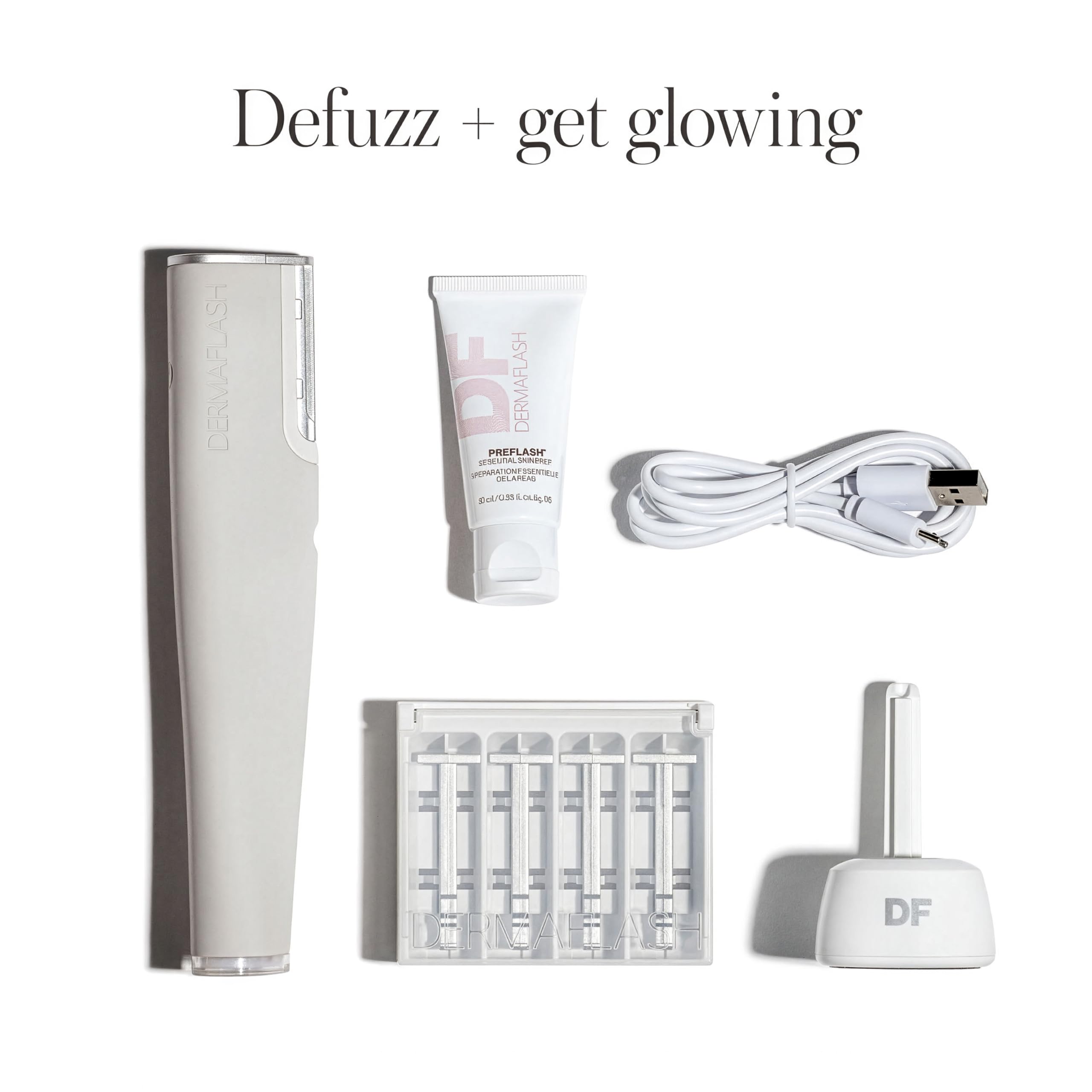 DERMAFLASH Urządzenie LUXE plus, narzędzie przeciwstarzeniowe, złuszczające, usuwanie włosów i dermaplaning z technologią Sonic Edge i 4 tygodnie leczenia, kamień