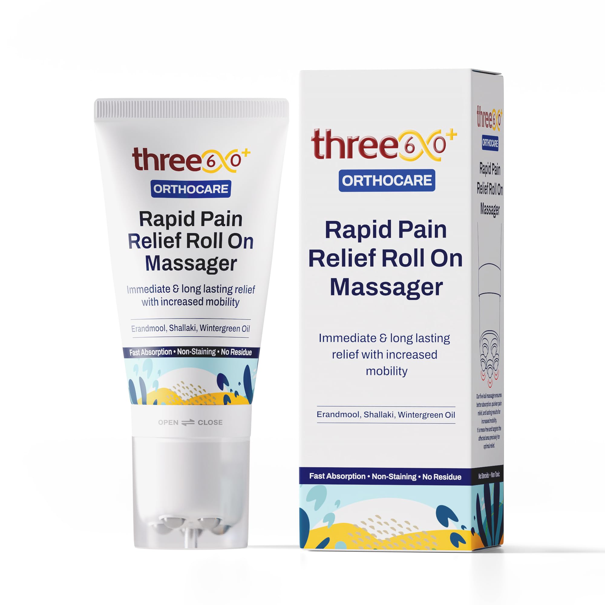 three60+ Rapid Pain Relief Roll On Massager, Immediate And Long-Lasting Pain Relief, Erandmool, Shallaki, Wintergreen Oil, Nirgundi, Fast Absorption, Targeted, Hands-Free Massage Application, 50Ml (B0CTTLW92W) Amazon Price History, Amazon Price Tracker