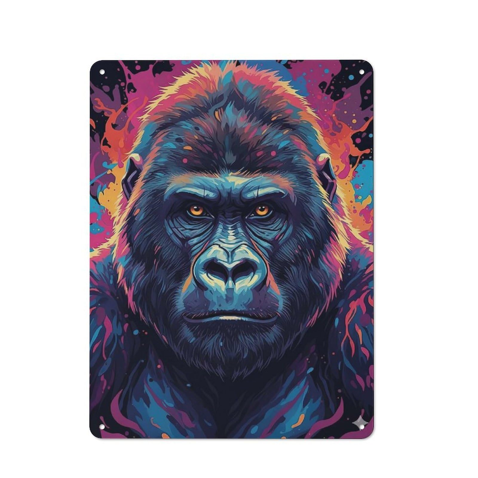 Junmoney Colorful Gorilla Portrait V5 Vintage Metal Gift Sign 40X30cm, Novelty Wall Art For Hallway, Home Bar, Garage Or Study