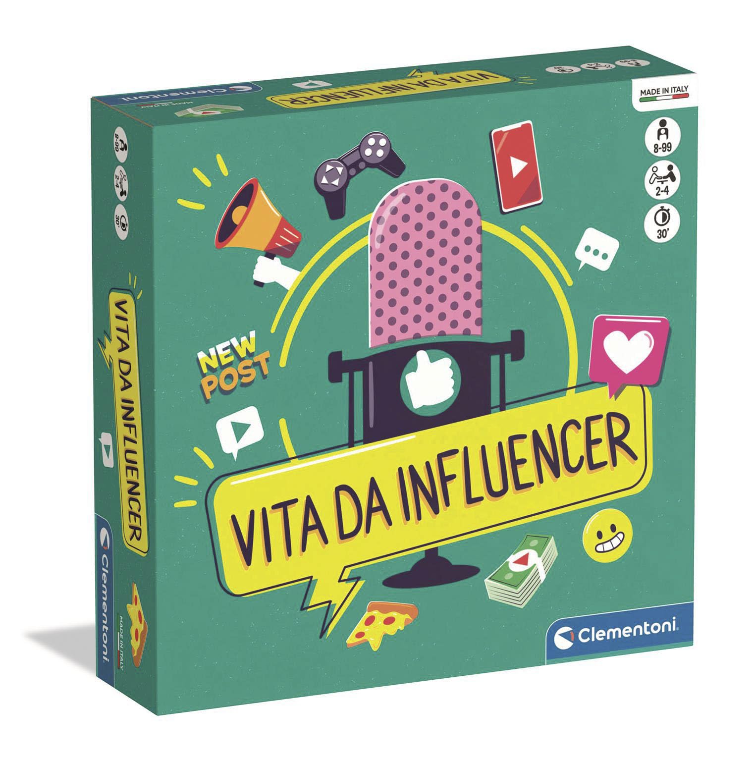 Clementoni - Vita da Influencer, Gioco da Tavolo Strategico e Divertente per Aspiranti Content Creator, Sfide Social tra Post, Like e Follower, 2-​4 Giocatori, Made in Italy, Lingua Italiana, 16663